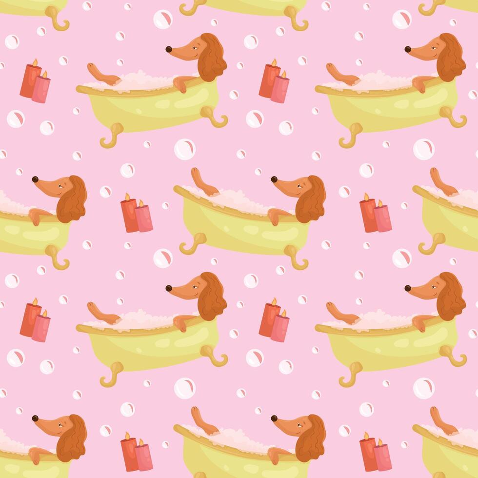 Pattern with Brown Dog Taking a Bubble Bath vector