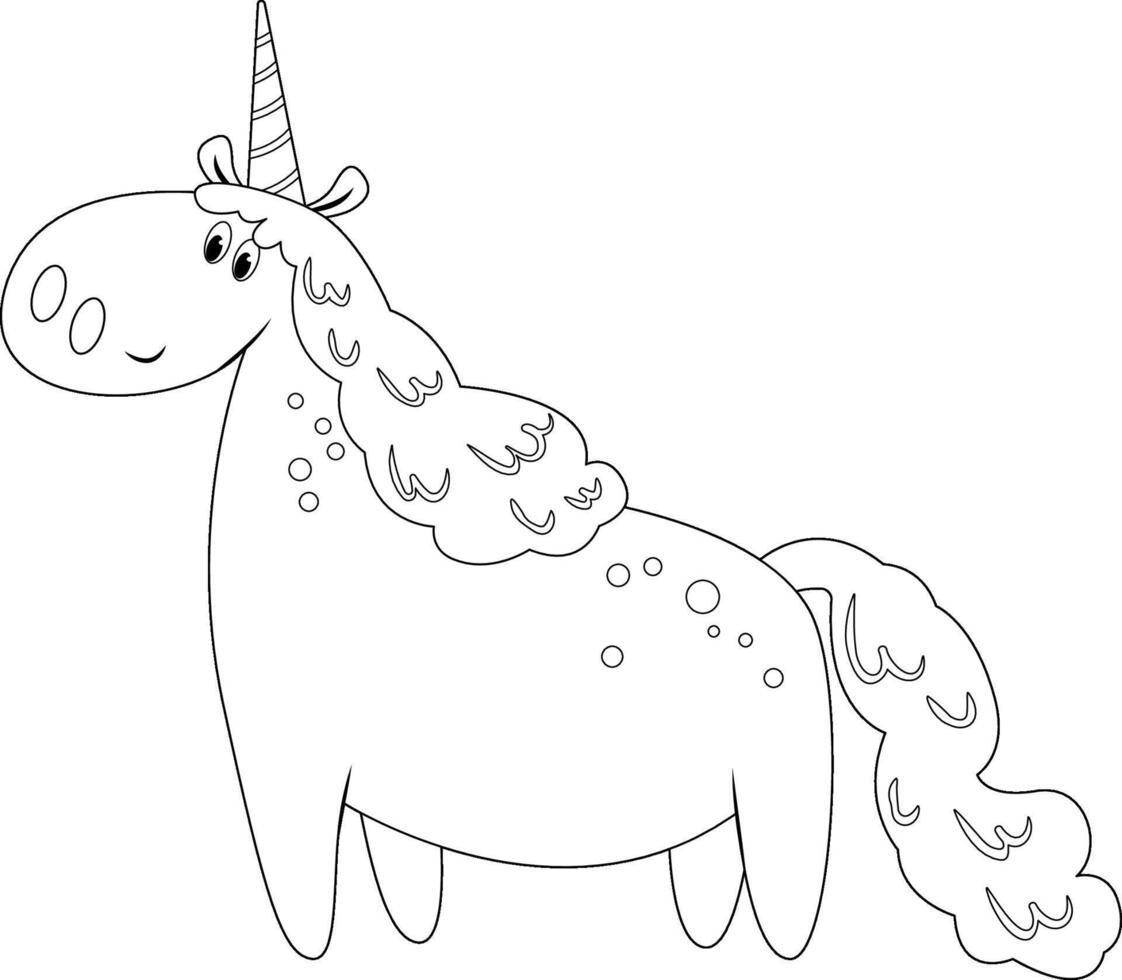 Coloring page with a unicorn standing on four legs vector