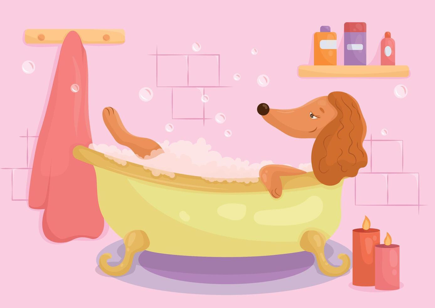 Dog relaxing in a bath tub vector