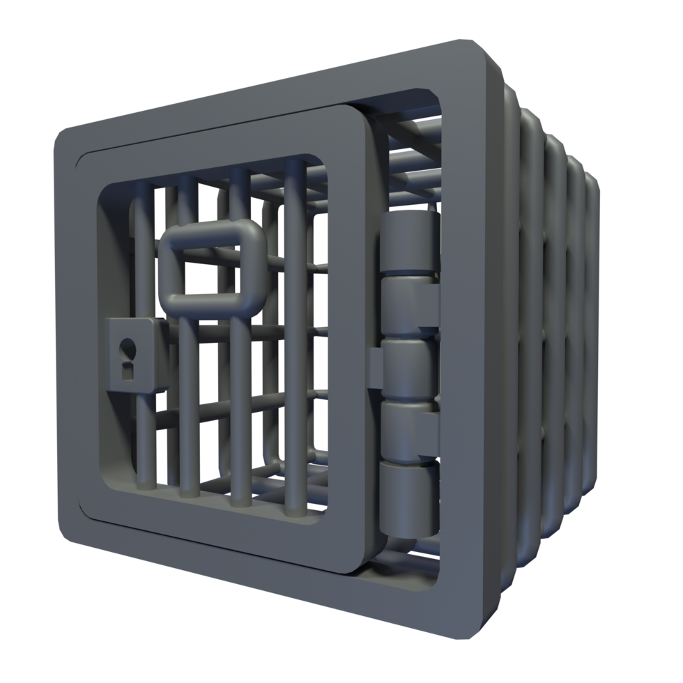 A 3d model of a prison cell with a door png
