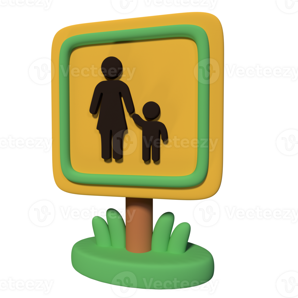 A yellow sign with a child and a woman png