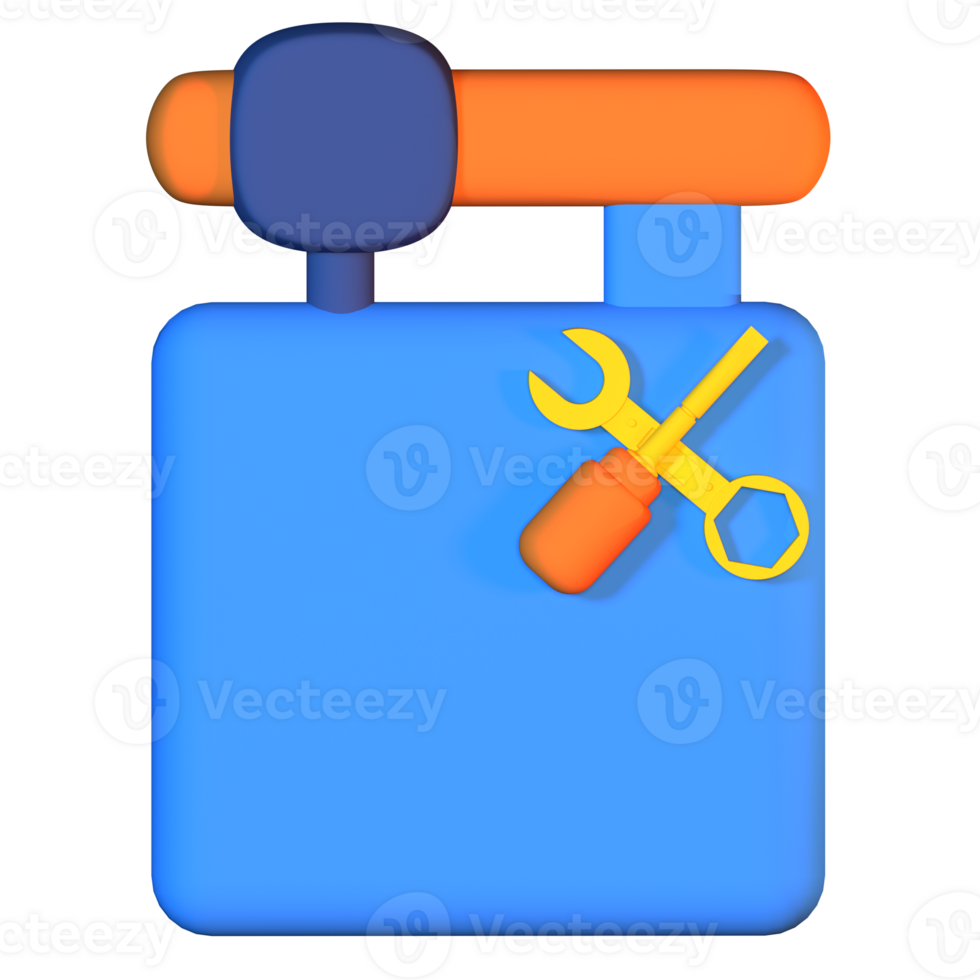 A blue and orange toolbox with a wrench and a screwdriver png