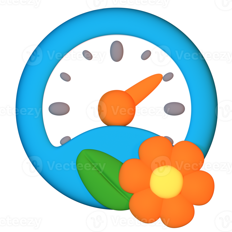 A clock with a flower and a speedometer png