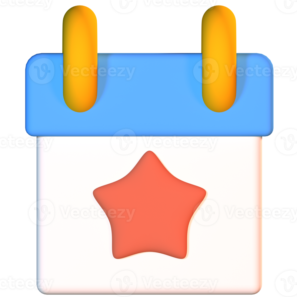 icon 3d A calendar icon with a star on it png