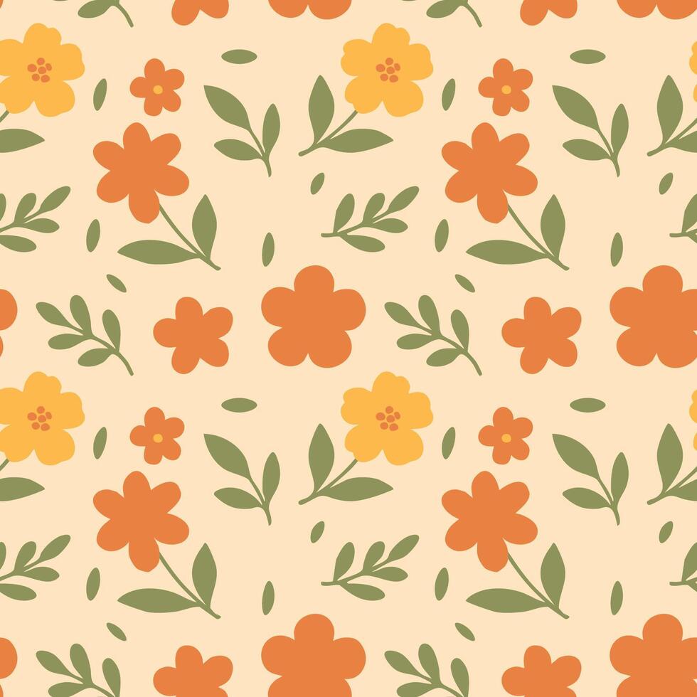 Floral pattern with orange and green leaves vector