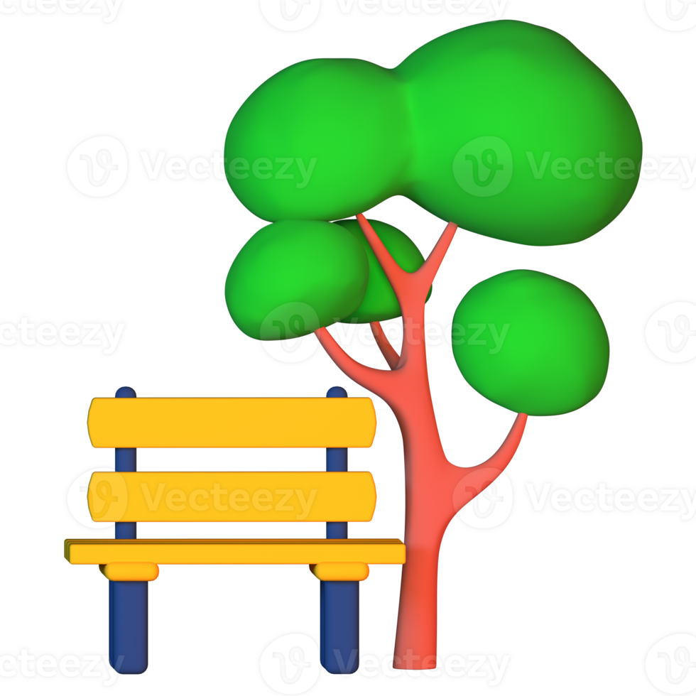 icon A cartoon bench and tree in front of a black background png