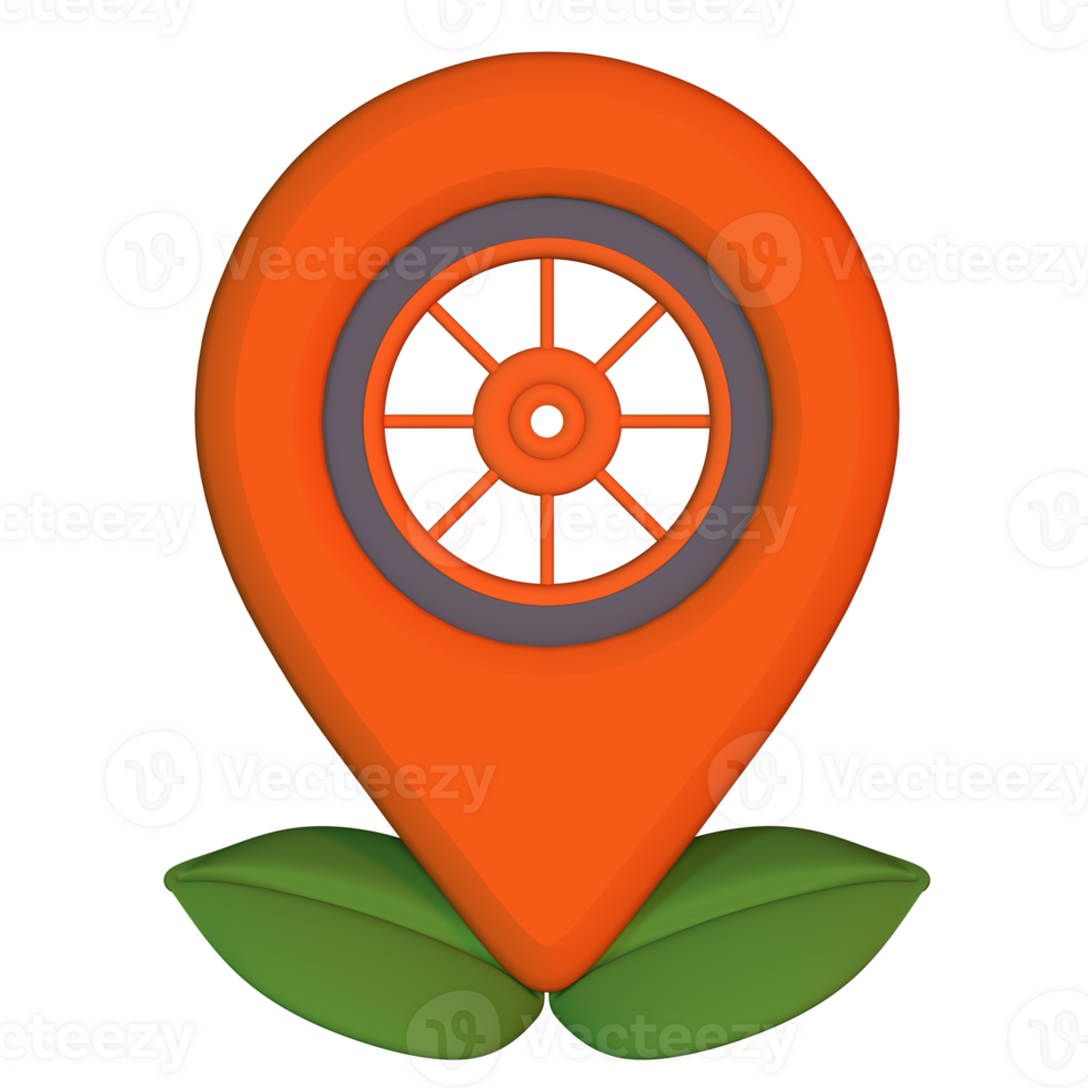 A map marker with a wheel on it png