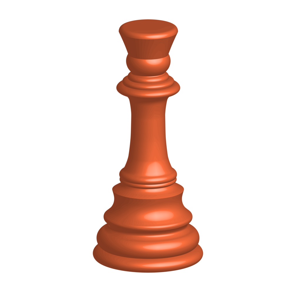 Three dimensional render of an orange chess queen png