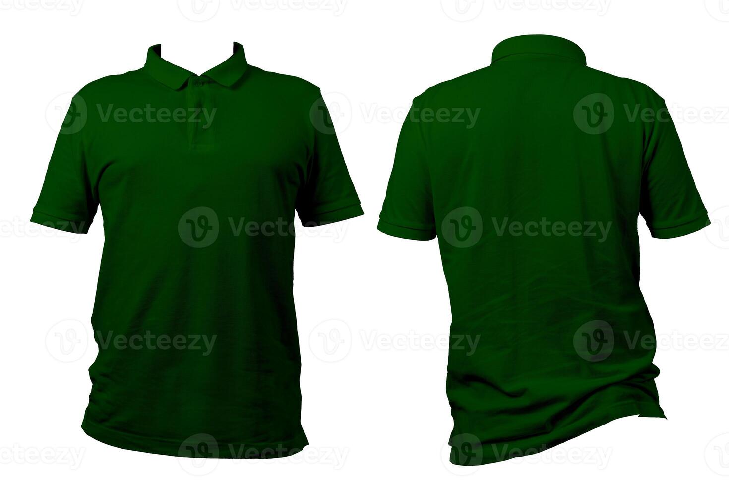 Green polo shirt front and back view isolated on white background for apparel mockup or fashion design display photo