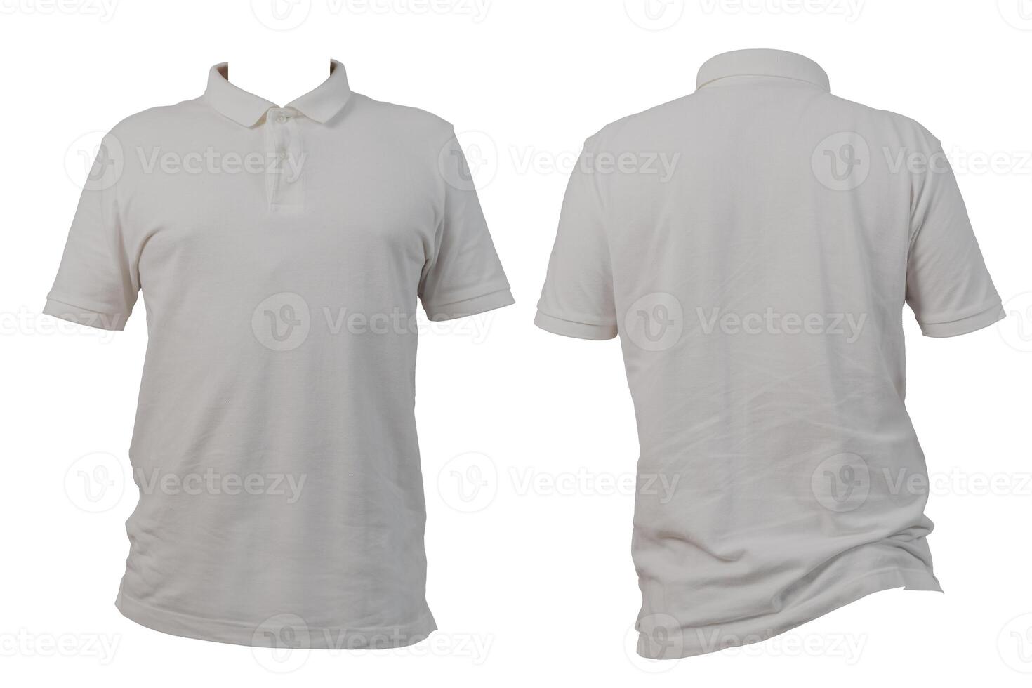 Plain white polo shirt front and back view isolated on white background for fashion and apparel design mockup photo