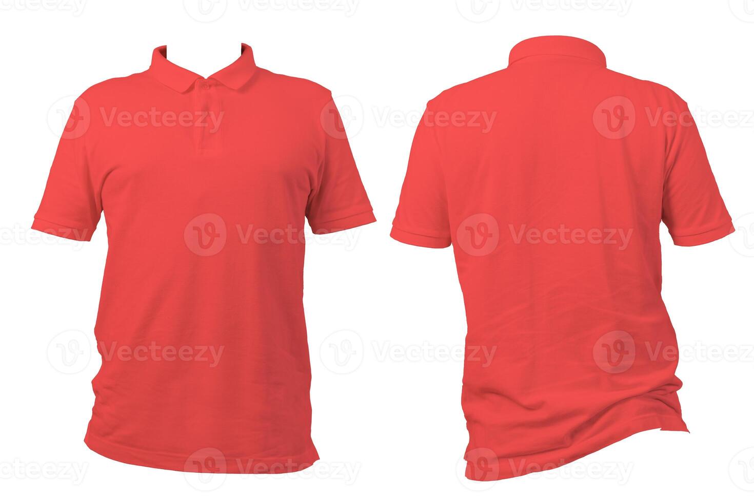 Red polo shirt front and back view isolated on white background, blank template for clothing design display photo