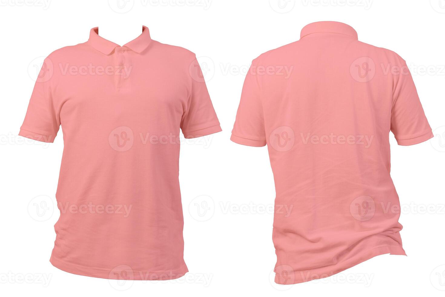 Pink polo shirt front and back isolated on white background for apparel design, clothing template and fashion mockup photo