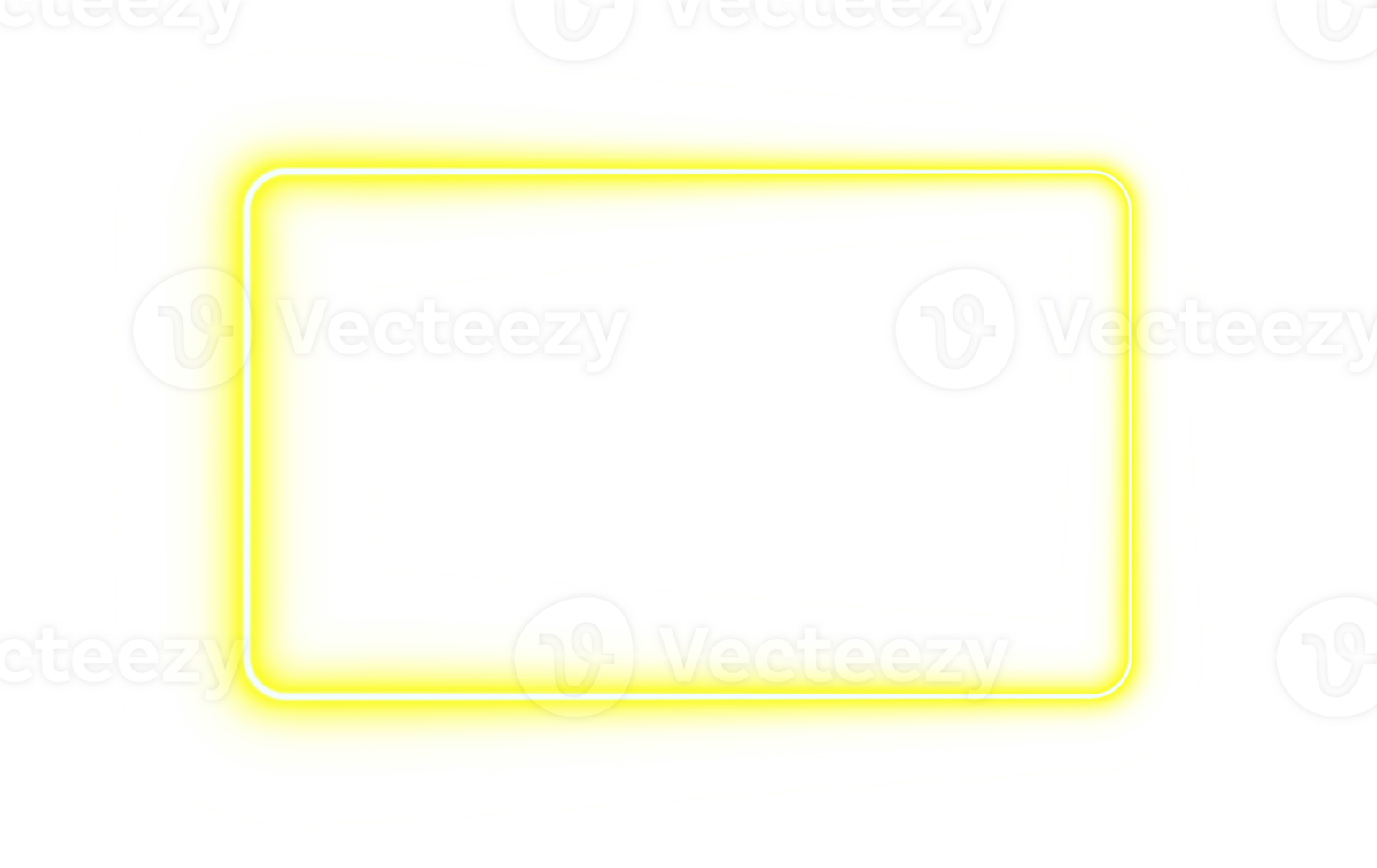 Neon glow frame yellow rectangle on transparent background with illuminated border and empty dark center png