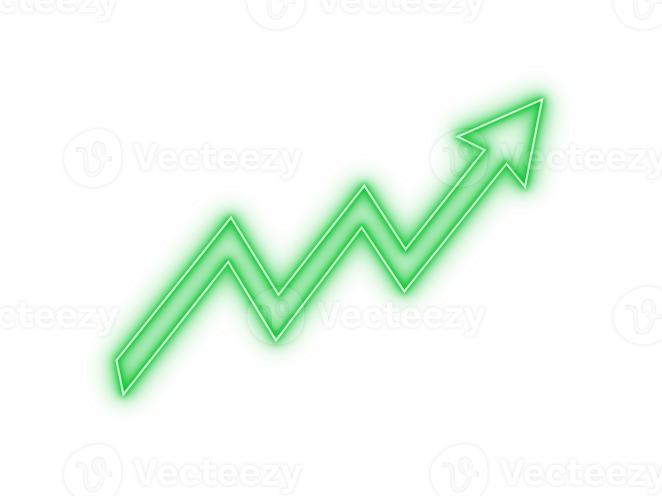 Business growth green arrow up with financial chart graph and analytics symbol representing success statistics and economy on transparent background for finance and marketing, two stepe png