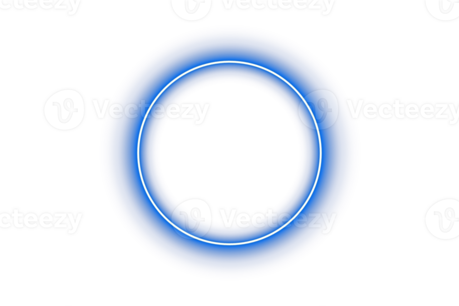 Blue neon glowing ring circle with bright light sphere orb outline stroke on transparent background with blank center for futuristic glowing design or digital effect png