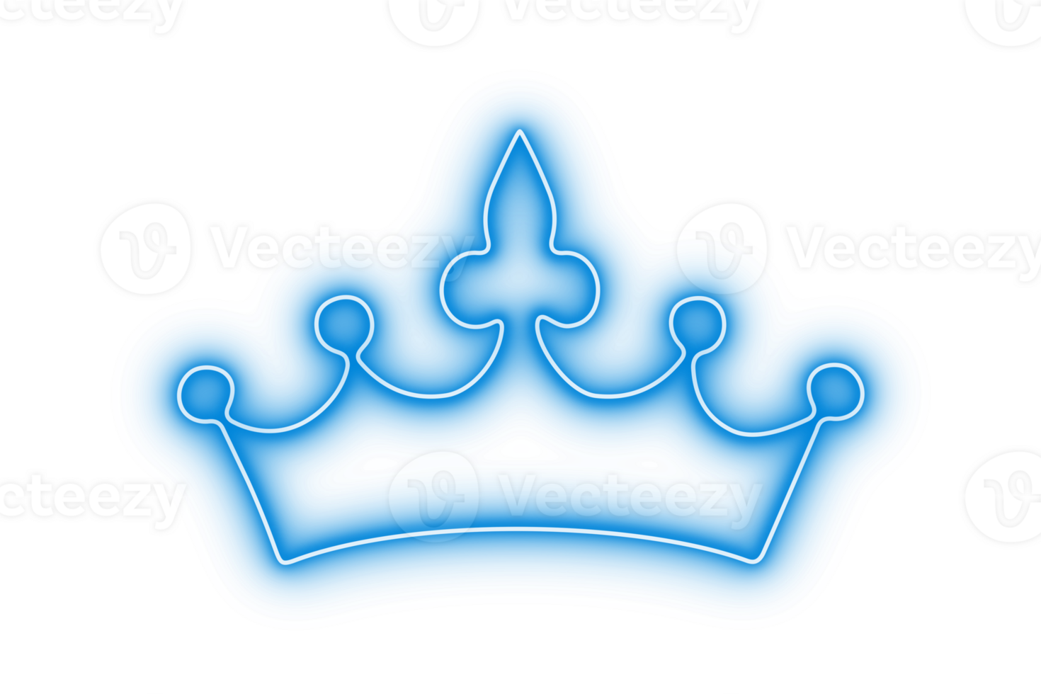 Blue neon crown icon with glowing effect on transparent background for queen king prince princess royalty monarchy casino club signboard design element png