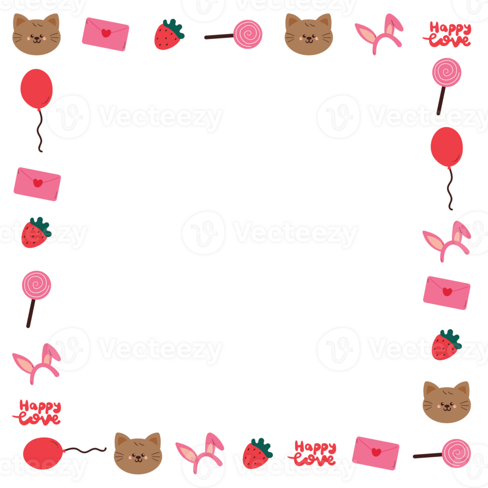 cute frame with drawing cartoon valentine stuff. transparent frame png