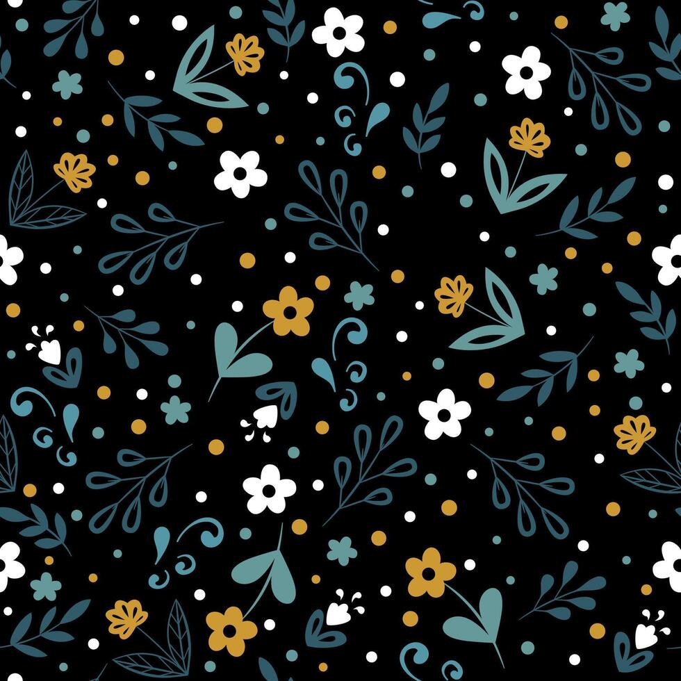 Simple seamless pattern with delicate flowers and leaves vector