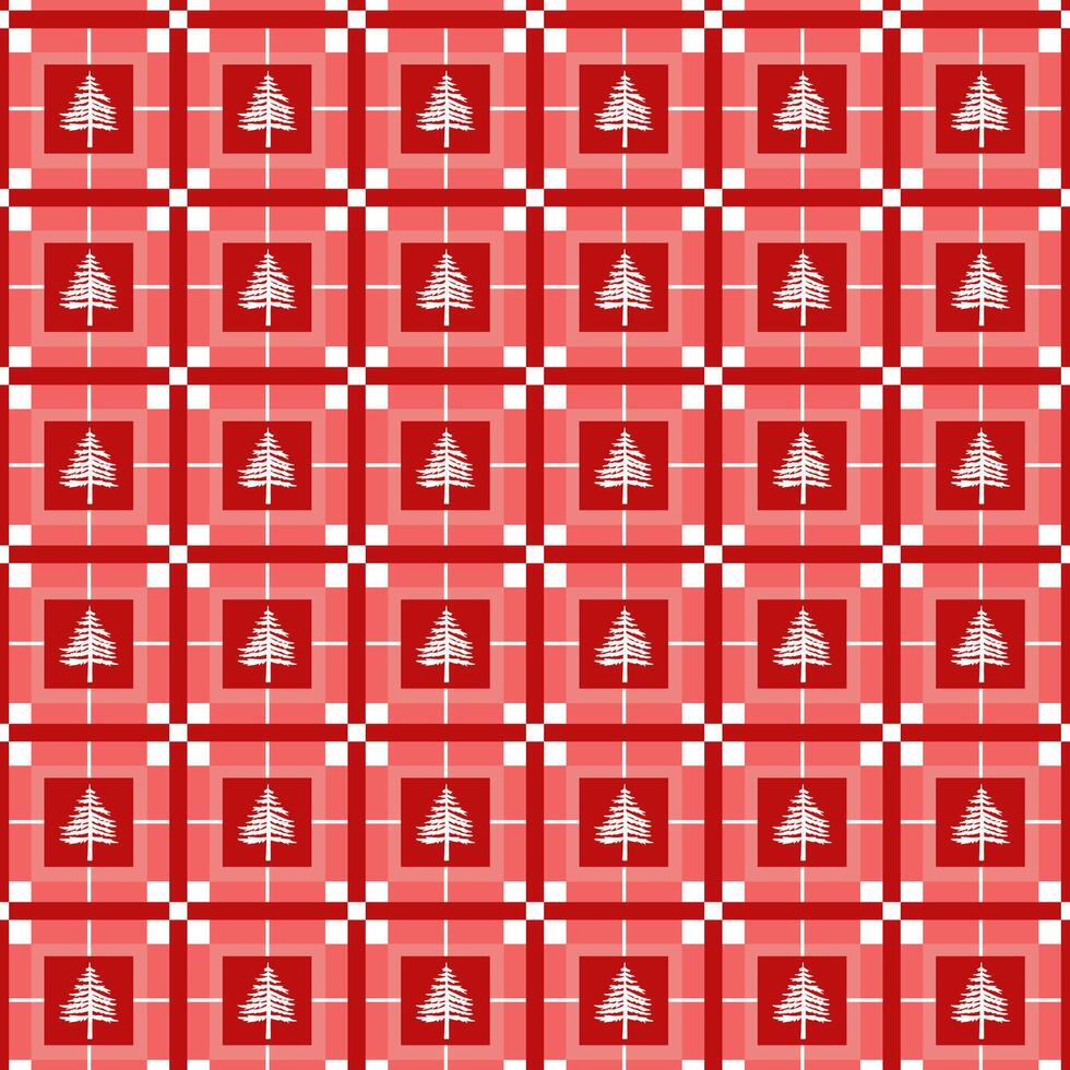 Simple Christmas pattern with tree on red cell background. Pattern for new year and holidays background design vector