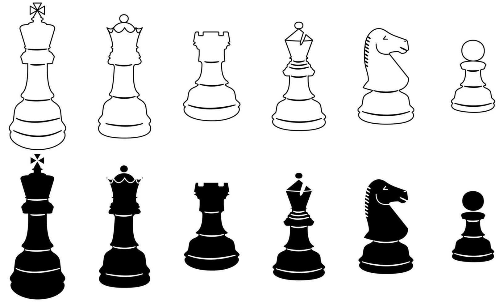 Set of chess pieces in white and black isolated on a white background vector