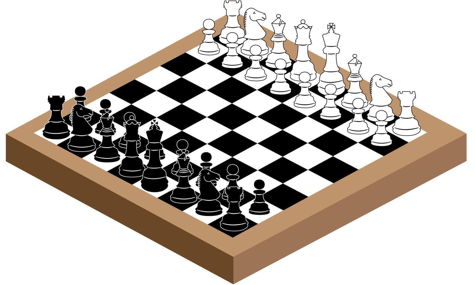 Wooden chess board with pieces in position, Chess piece design element vector