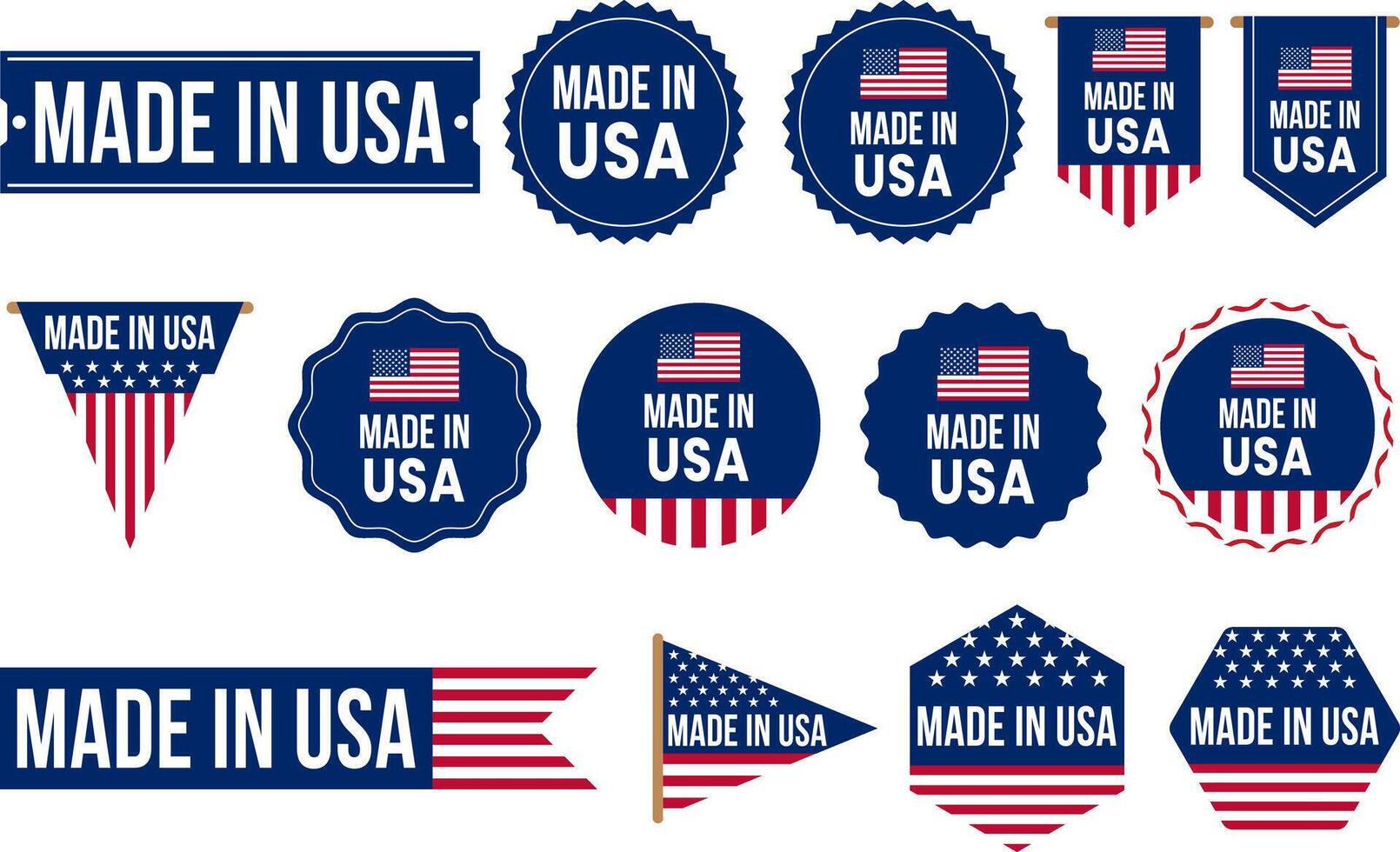 Made in USA Stamp Set, labels icon, American Product Label, Logo, Emblem, Symbol vector