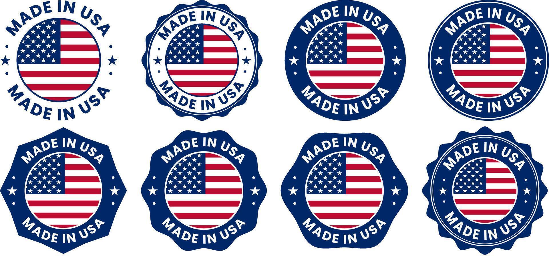 Made in the USA labels icon, made in the USA logo, USA flag , American product emblem, vector