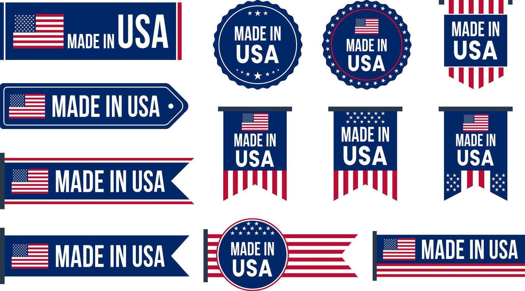 Made in USA Stamp Set, labels icon, American Product Label, Logo, Emblem, Symbol for Business and Seal vector