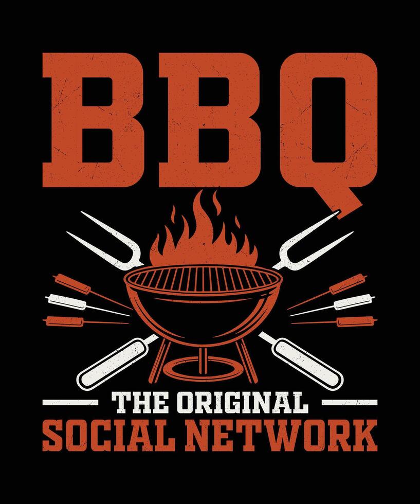 BBQ The Original Social Network Funny Barbecue Gathering Quote with Grill Icon vector