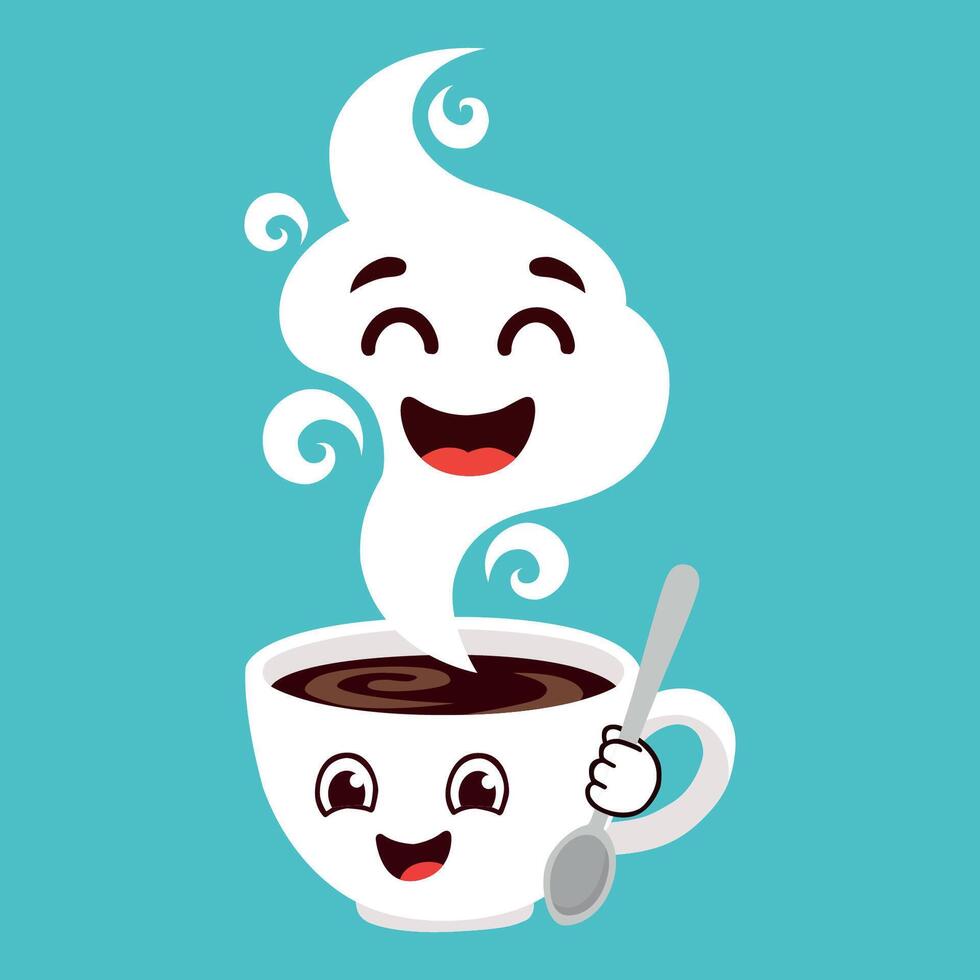Happy Hot Coffee and Steam Mascot vector