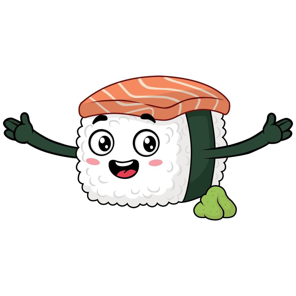 Sushi Roll Mascot with Happy Face vector