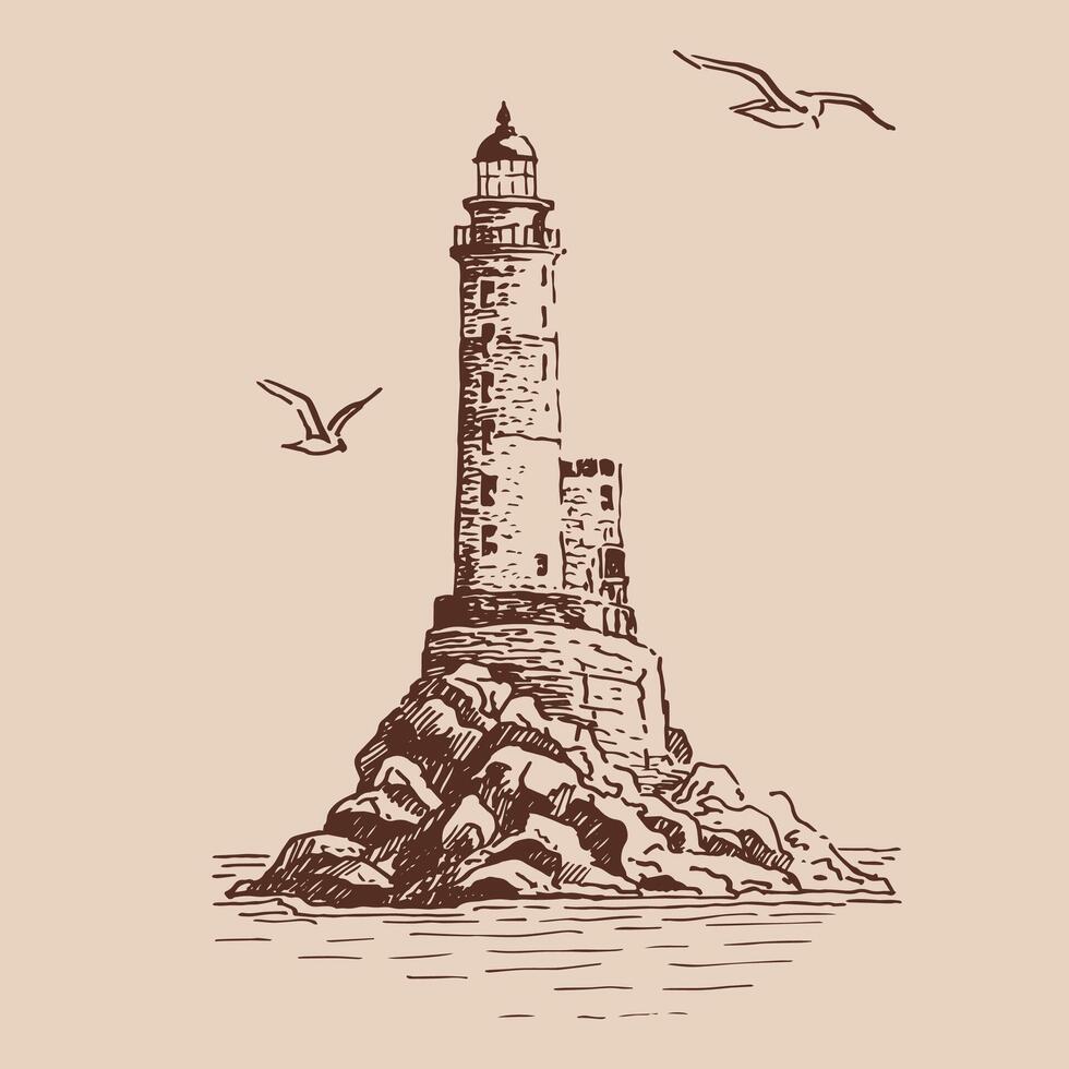 Lighthouse Hand drawn illustration. vector