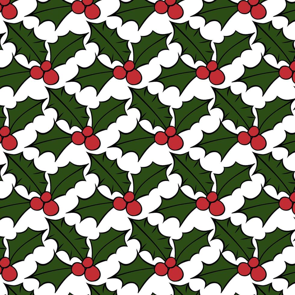 Holly leaves and berries Seamless pattern. graphic line ink illustration. for greeting cards, wrapping papers. Merry Christmas, Happy New Year Design for package, cosmetic, textile, cards. vector
