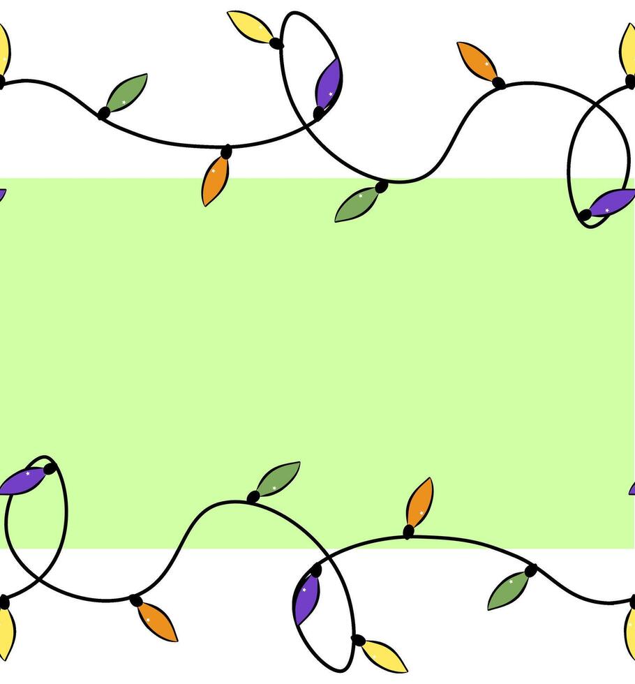Garland lights Frame seamless border template. graphic line ink illustration. Banner, poster, wrapping paper, sticker, print, modern textile design. For logo, web, package, sticker. vector