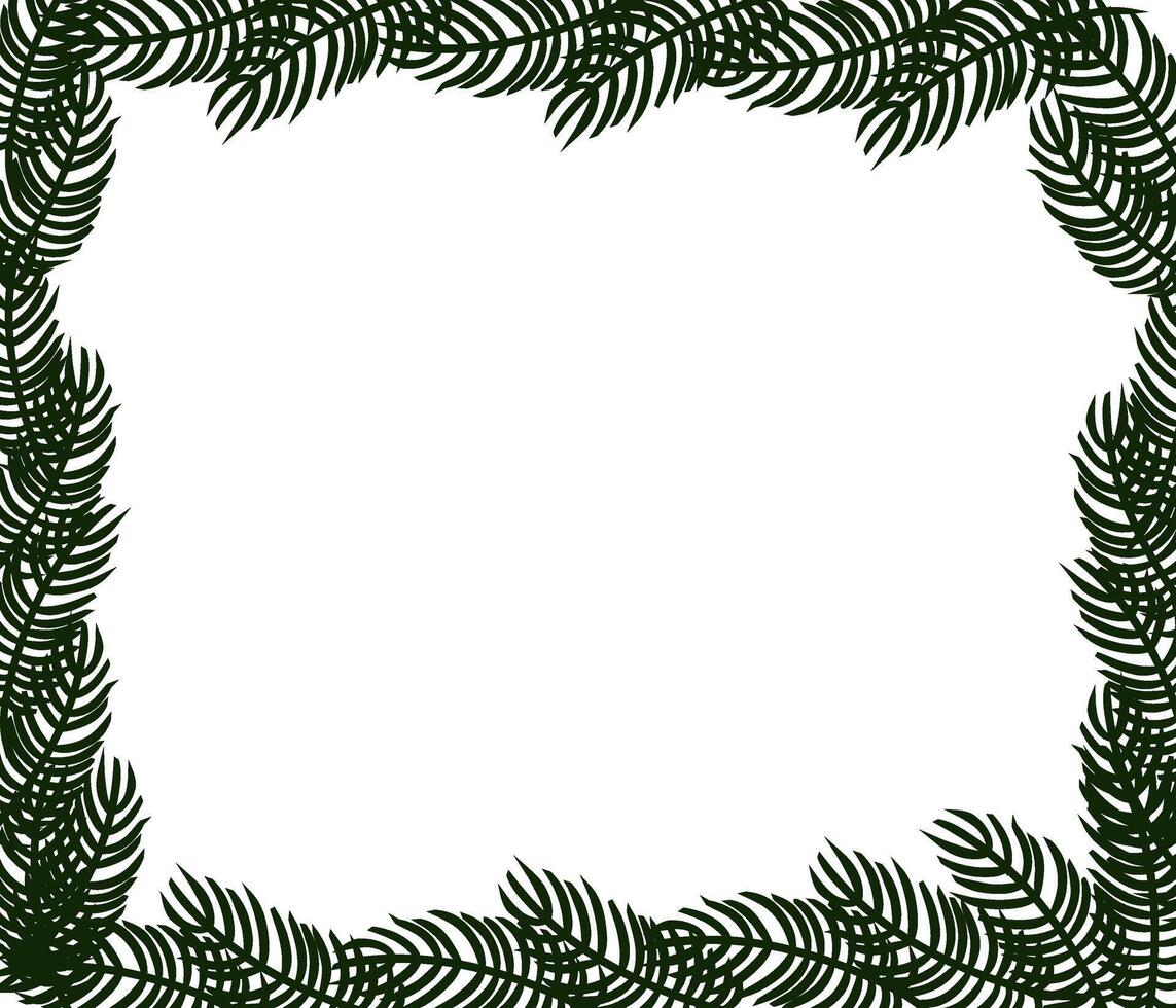 Spruce tree branches rectangle Frame template. graphic line ink illustration. Silhouette sign for logo, print, comics, fashion, pop art, boards, design, stickers, decoration, posters vector