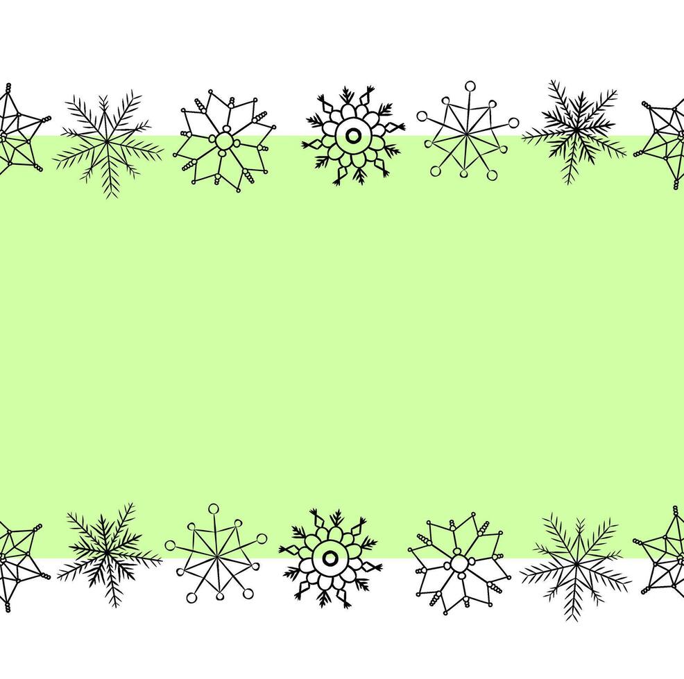 Winter snowflakes Frame seamless border template. graphic line ink illustration. New Year Holidays subtle backdrop. Noel decoration, texture for bedsheets, pajamas, wrapping papers vector