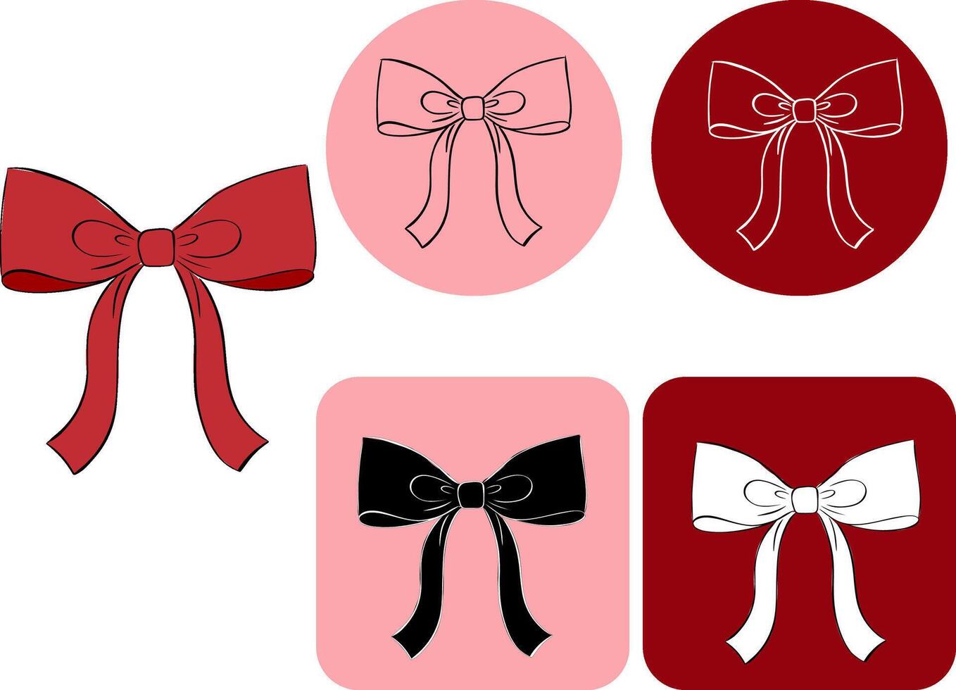 Red ribbon bow logotype. graphic line ink illustration. knot as design element for holidays design, gift boxes, satin warping decor for fashion graphics, textile prints, fabrics, wallpapers. vector