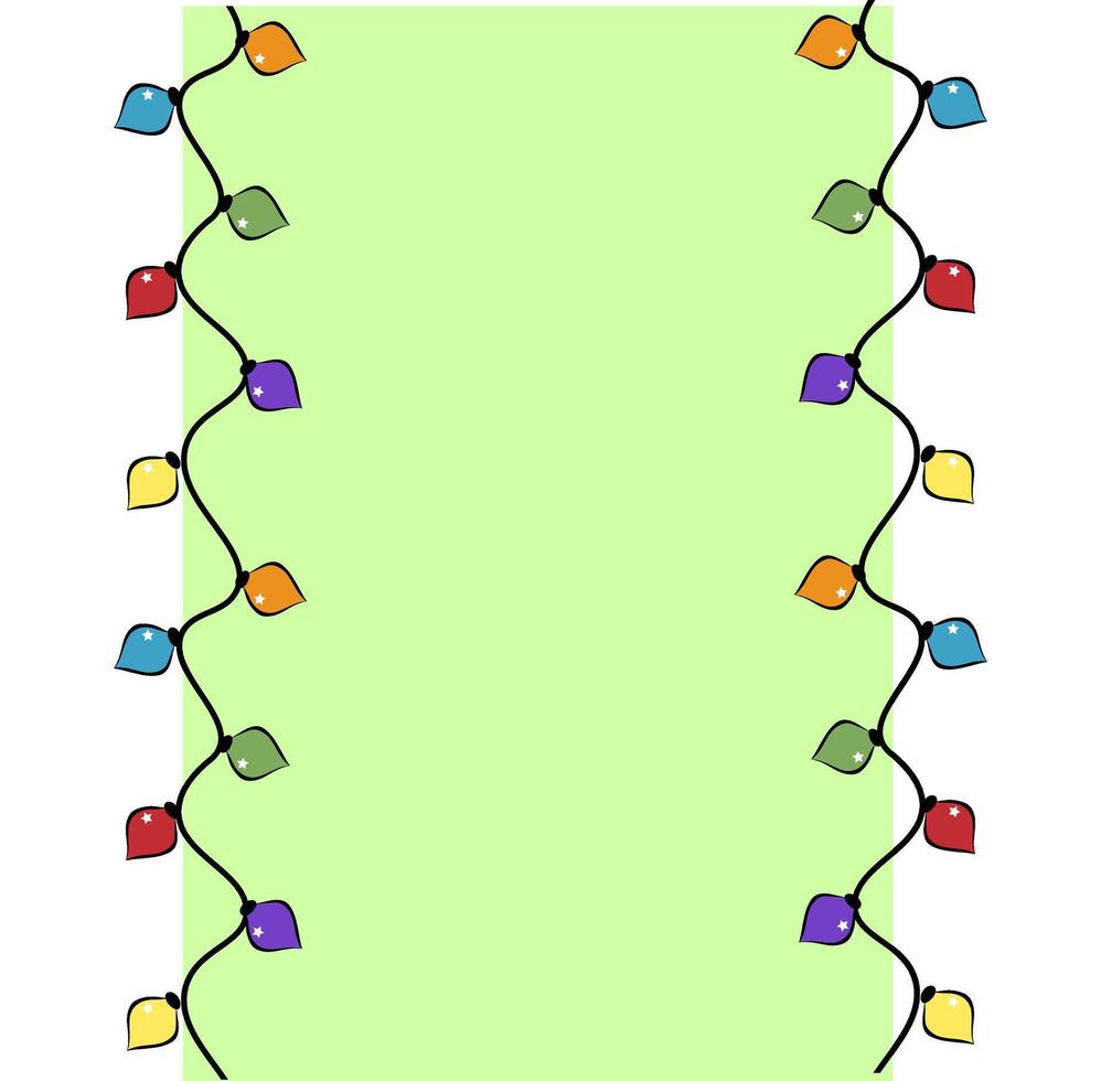 Christmas Lights Frame seamless border template. graphic line ink illustration. Festive Colorful Christmas Lights String Decoration. For Christmas Cards, Banners, Poster, Web vector