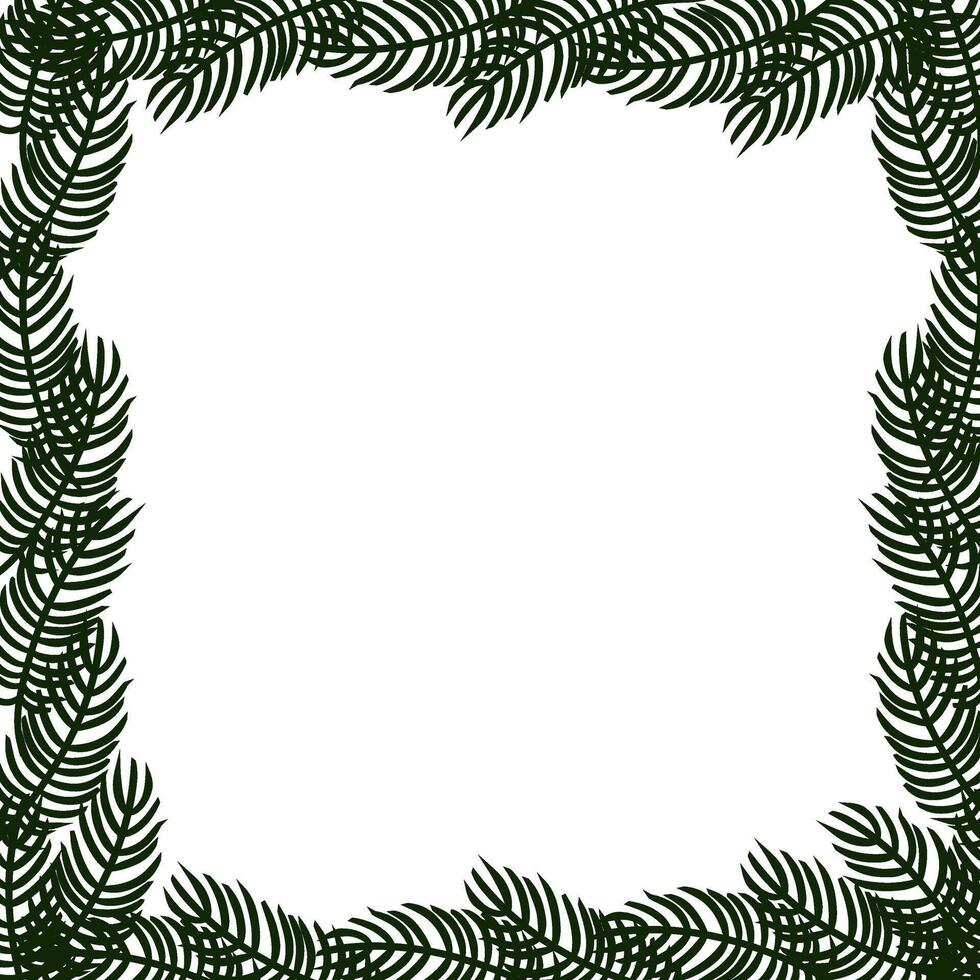 Spruce tree branches Frame square template. graphic line ink illustration. Silhouette sign for logo, print, comics, fashion, pop art, boards, design, stickers, decoration, posters vector