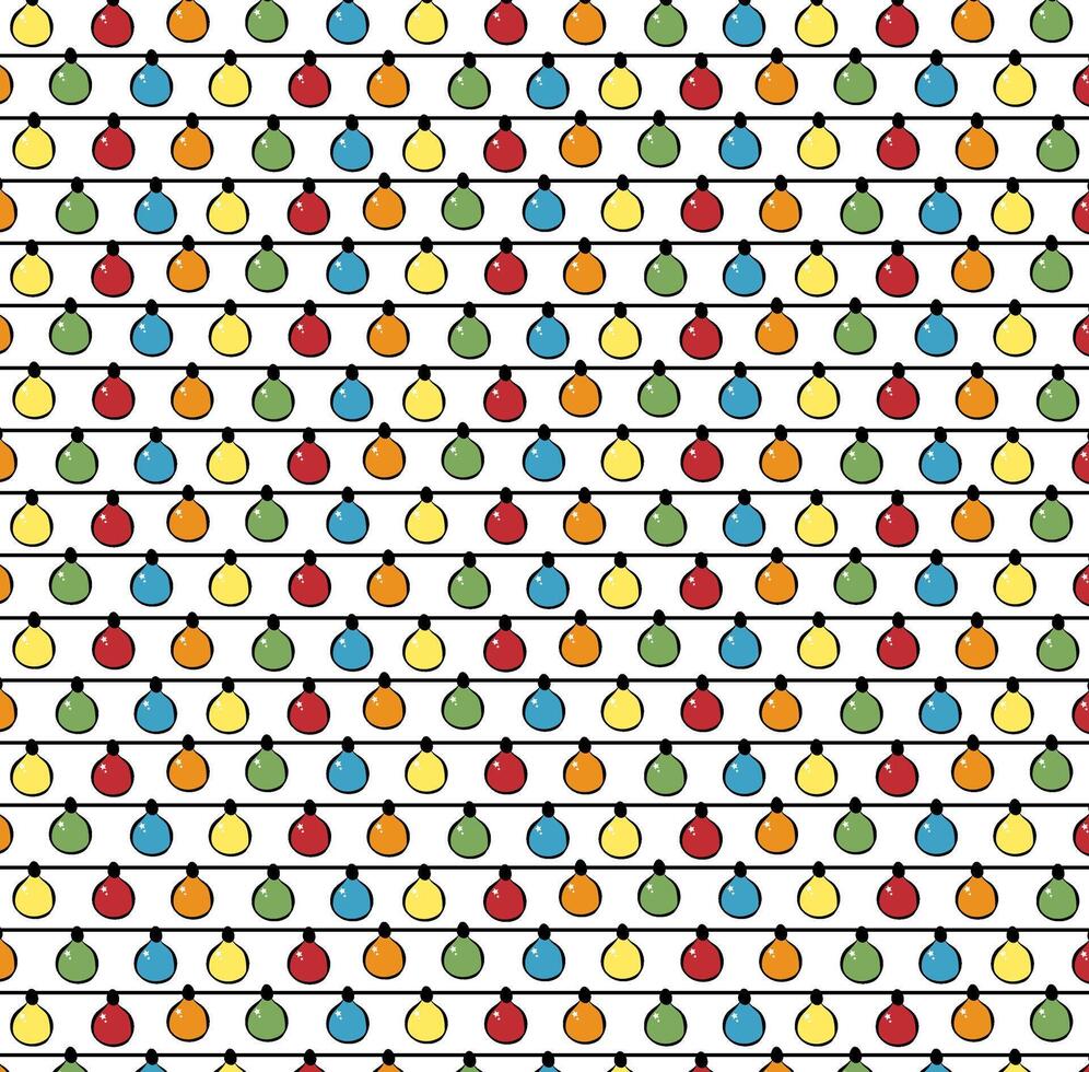 Cute Christmas lights seamless pattern, light bulbs on a string for Xmas , graphic line ink illustration. Design for fashion , fabric, textile, wallpaper , wrapping and all prints vector