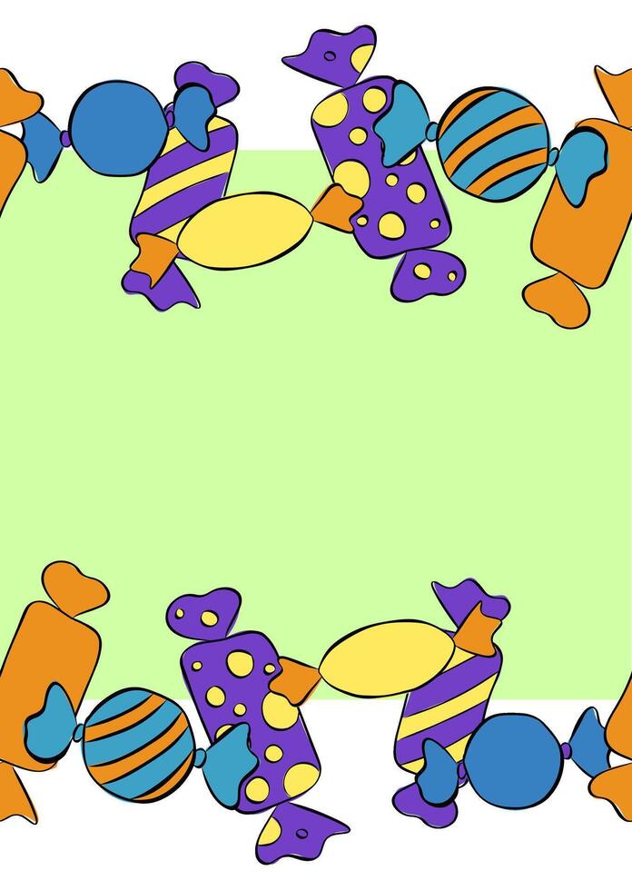 Sweets candies Frame seamless border template. graphic line ink illustration. Banner, poster, wrapping paper, sticker, print, modern textile design. For logo, web, package, sticker. vector