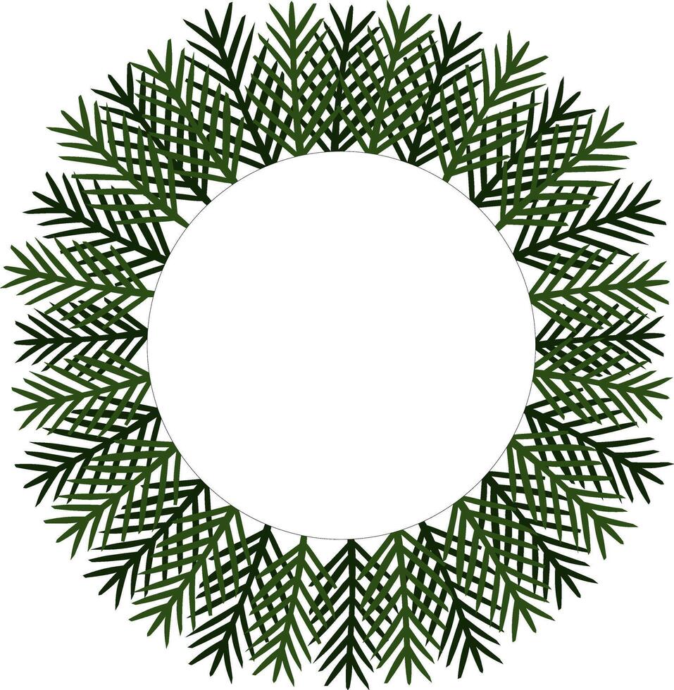 Spruce wreath pine tree branch Frame circle round template. graphic line ink illustration. Silhouette sign for logo, print, comics, fashion, pop art, boards, stickers, decoration, posters vector