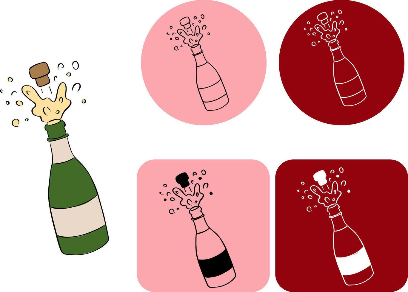 Champagne bottle logotype. Holiday toast. graphic line ink illustration. for package, holiday design, fabric and textile. For poster, flyer, banner, invitation, social media, party or sale vector