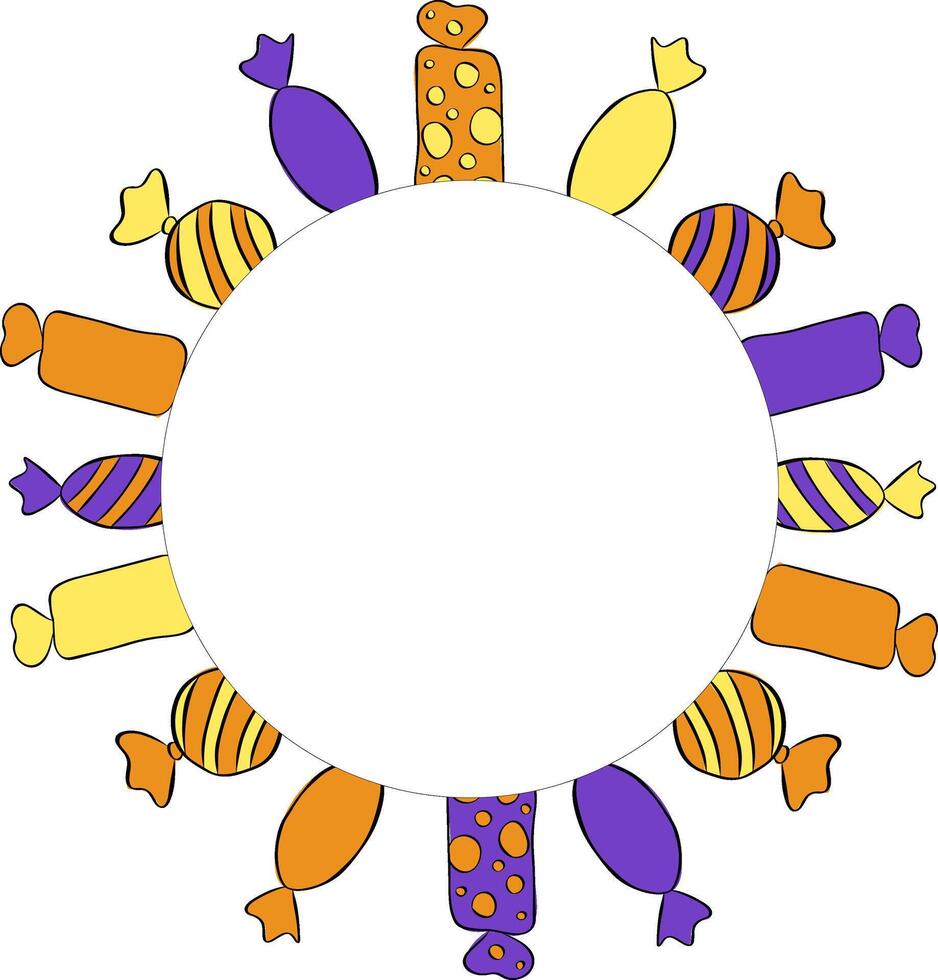 Candy sweets lollipop Frame circle round template. graphic line ink illustration. illustration for backgrounds, and textures, borders fashion graphics, textile prints, fabrics, wallpapers. vector