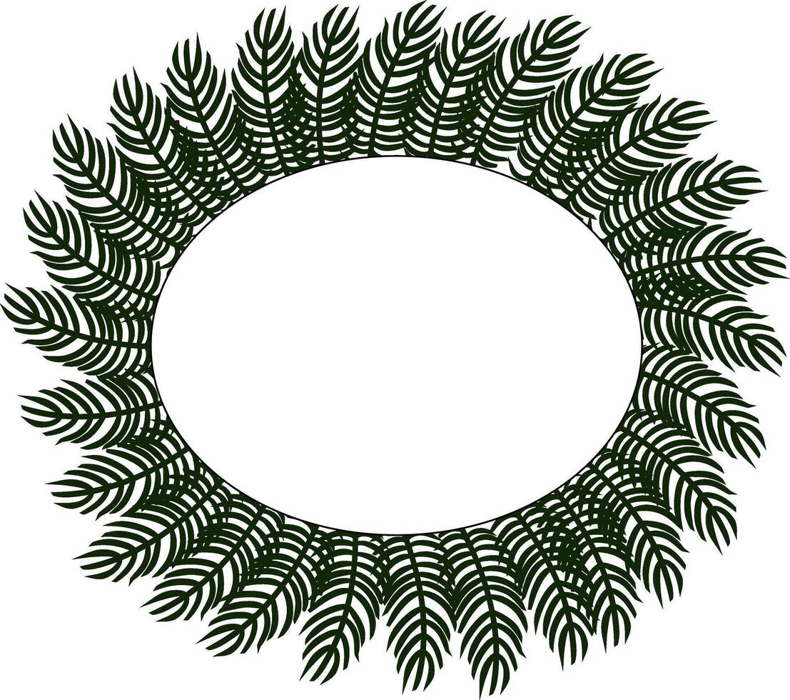 Christmas spruce wreath oval Frame template. graphic line ink illustration. Pine wreath. Decorative element. Perfect for cards, decorations, stickers, logo, menu, various designs. vector