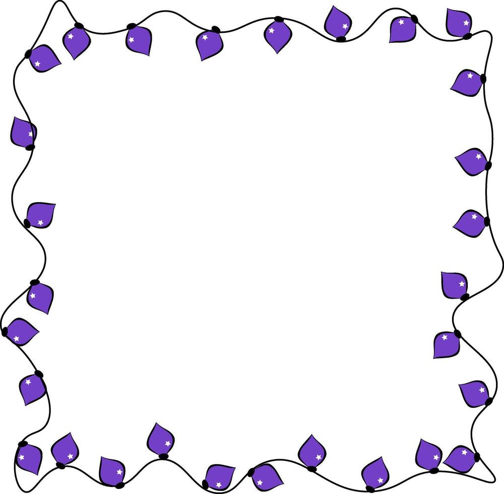 Christmas lights square Frame template. graphic line ink illustration. with copy space. Transparent decorative garland border. Design for package, cosmetic, textile, cards. vector