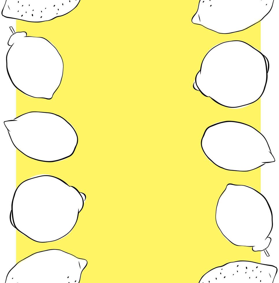 Lemons seamless vertical border frame isolated. graphic line ink black and white illustration. art for food design, recipe, cook book, packages, menu vector