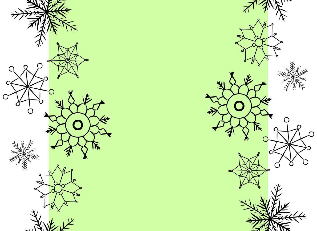 Snowflake Frame seamless border template. graphic line ink illustration. Snow Frosty Pattern. Perfect for cards, decorations, stickers, logo, menu, various designs. vector