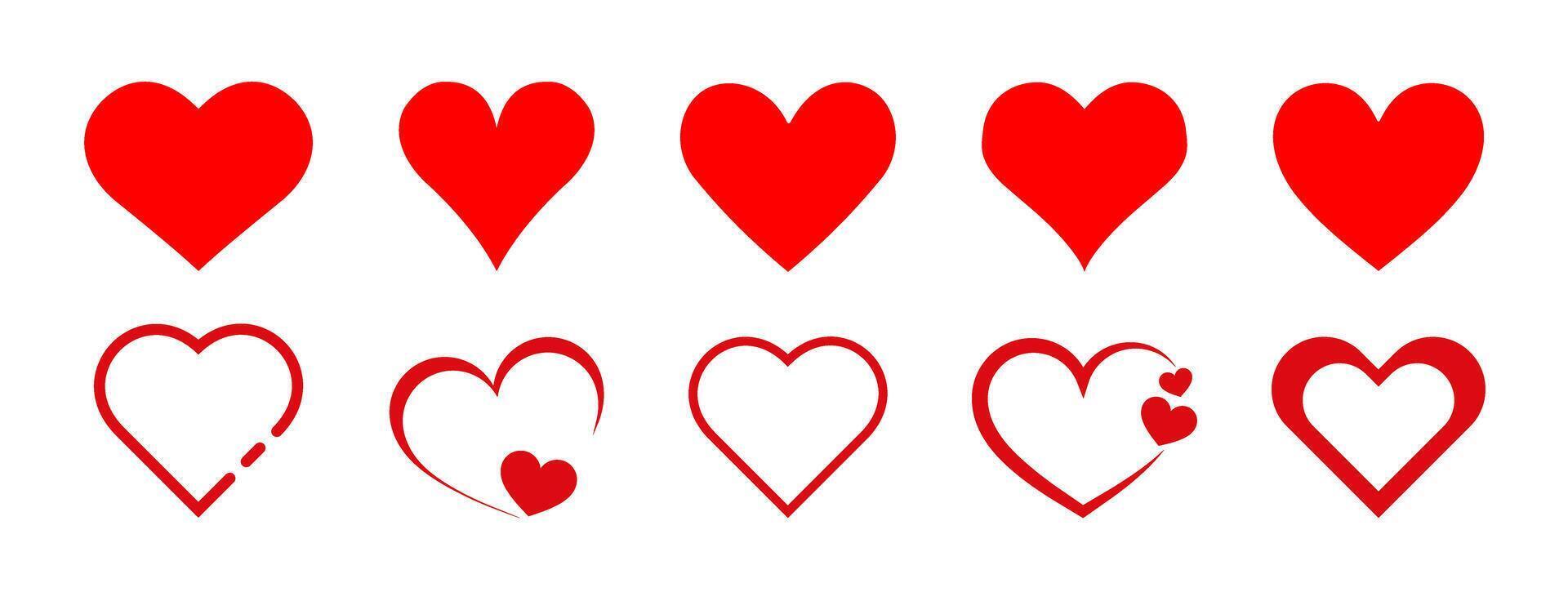 Heart shape outline heart icon set in red color . Collection of love heart symbol icons in different styles. Heart icon for Valentine's, Christmas, and creative design projects. vector