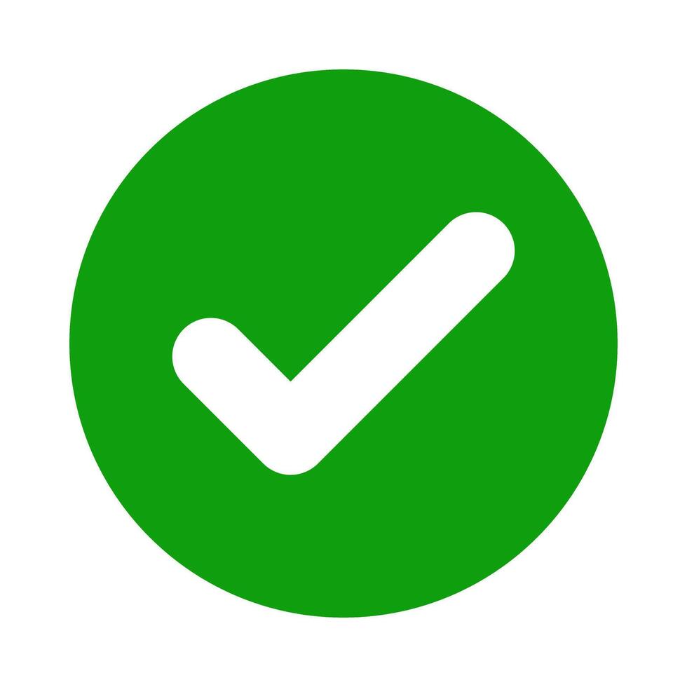 Green round checkmark icon in circle shape, approved symbol, flat round check mark button, tick sign, or checkbox symbol illustration, Correct vote choice isolated on white background vector